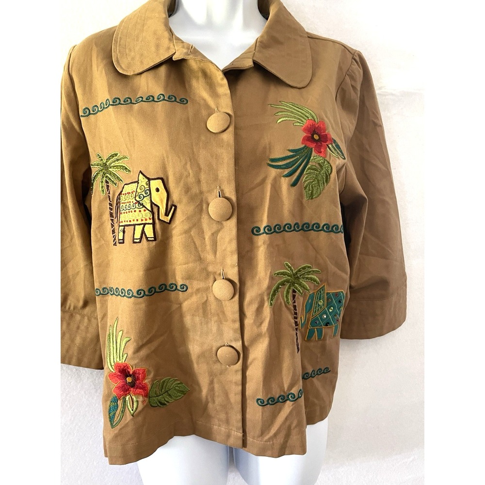 Vtg Breckenridge Tropical Cottagecore Blazer PM Brown Teachercore Grandmacore